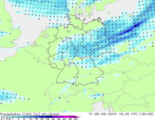 Precipitation (12h) UK-Global Čt 06.06.2024 06 UTC