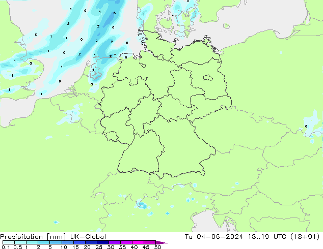降水 UK-Global 星期二 04.06.2024 19 UTC