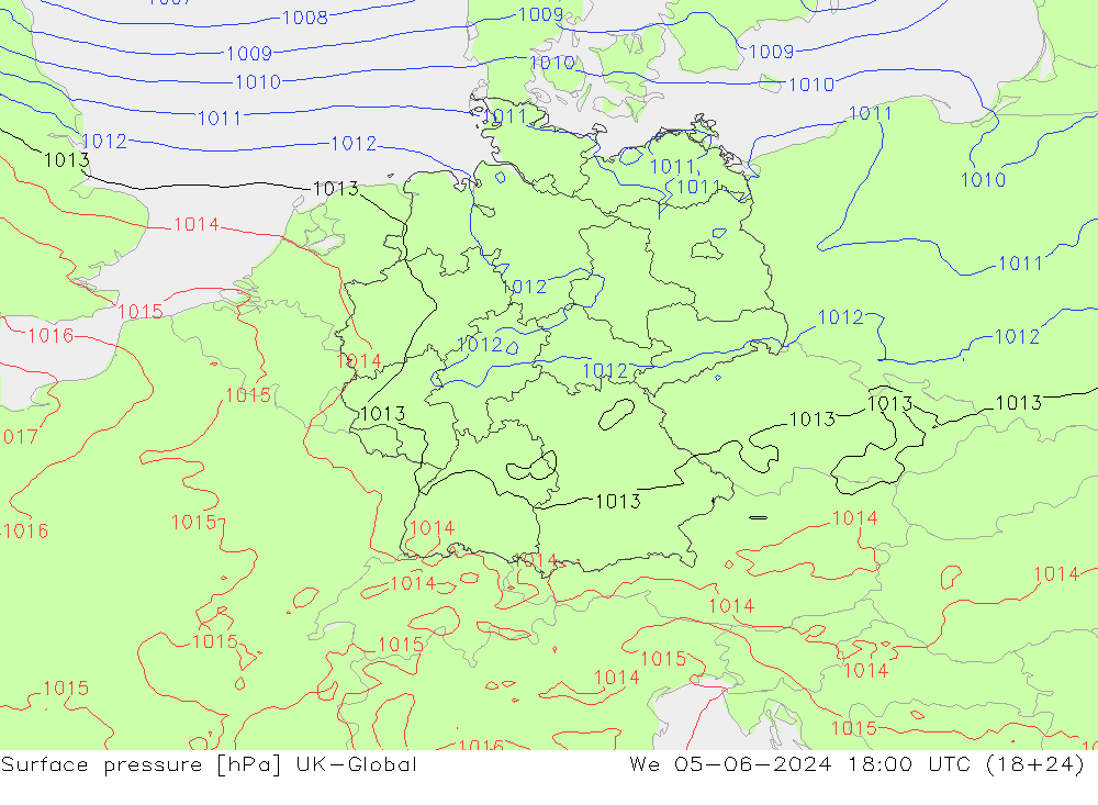 Luchtdruk (Grond) UK-Global wo 05.06.2024 18 UTC