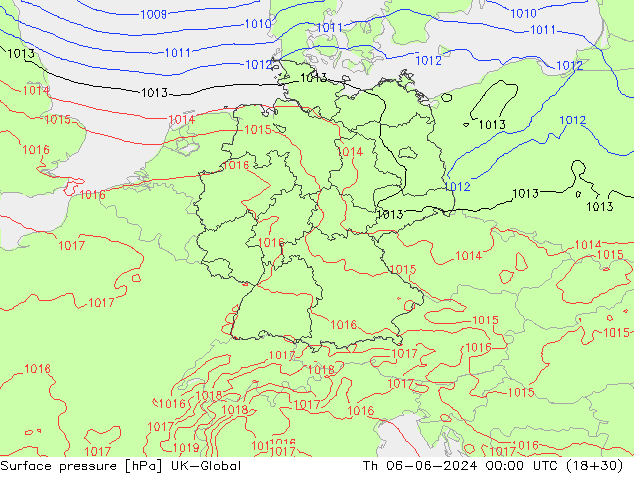 Surface pressure UK-Global Th 06.06.2024 00 UTC