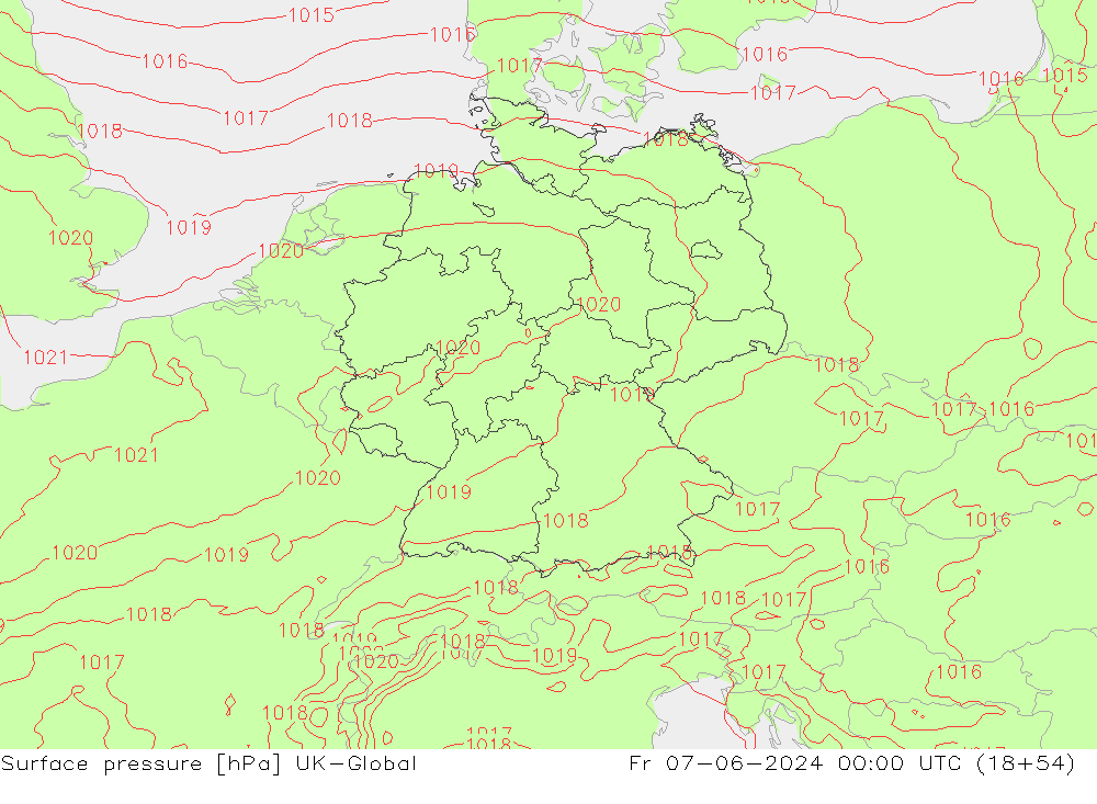 Surface pressure UK-Global Fr 07.06.2024 00 UTC