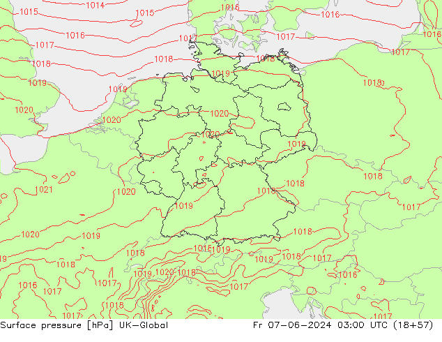 Presión superficial UK-Global vie 07.06.2024 03 UTC