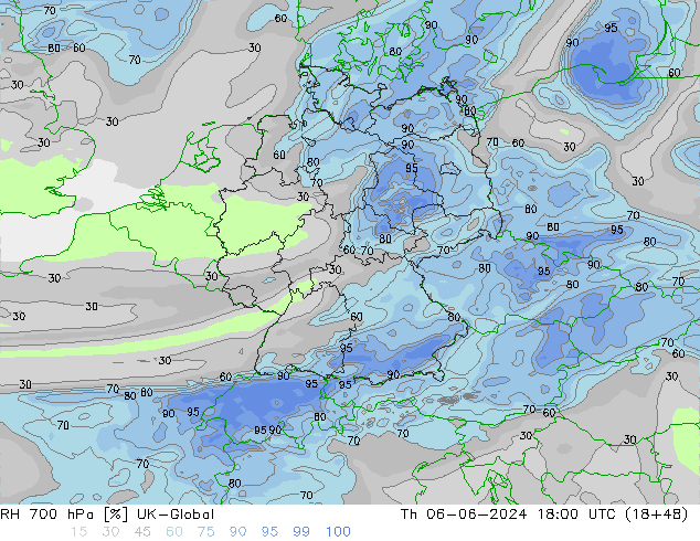 RH 700 hPa UK-Global  06.06.2024 18 UTC