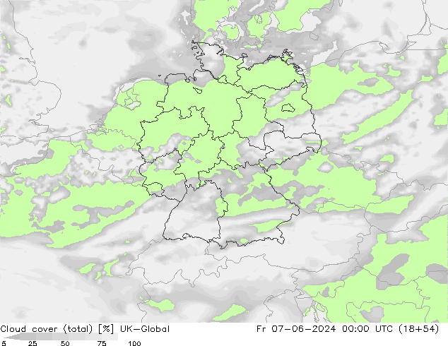 Nubes (total) UK-Global vie 07.06.2024 00 UTC