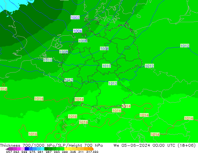 Dikte700-1000 hPa UK-Global wo 05.06.2024 00 UTC