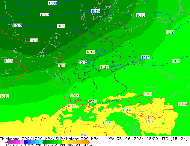 Thck 700-1000 hPa UK-Global We 05.06.2024 18 UTC