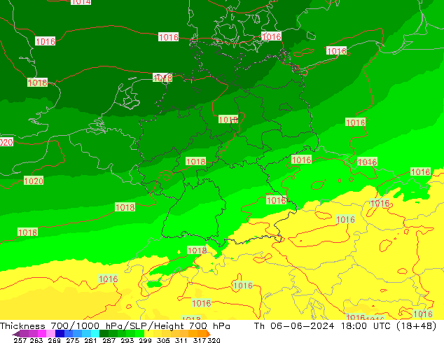 700-1000 hPa Kalınlığı UK-Global Per 06.06.2024 18 UTC