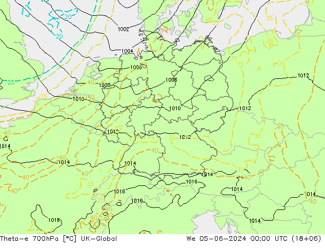 Theta-e 700hPa UK-Global Mi 05.06.2024 00 UTC