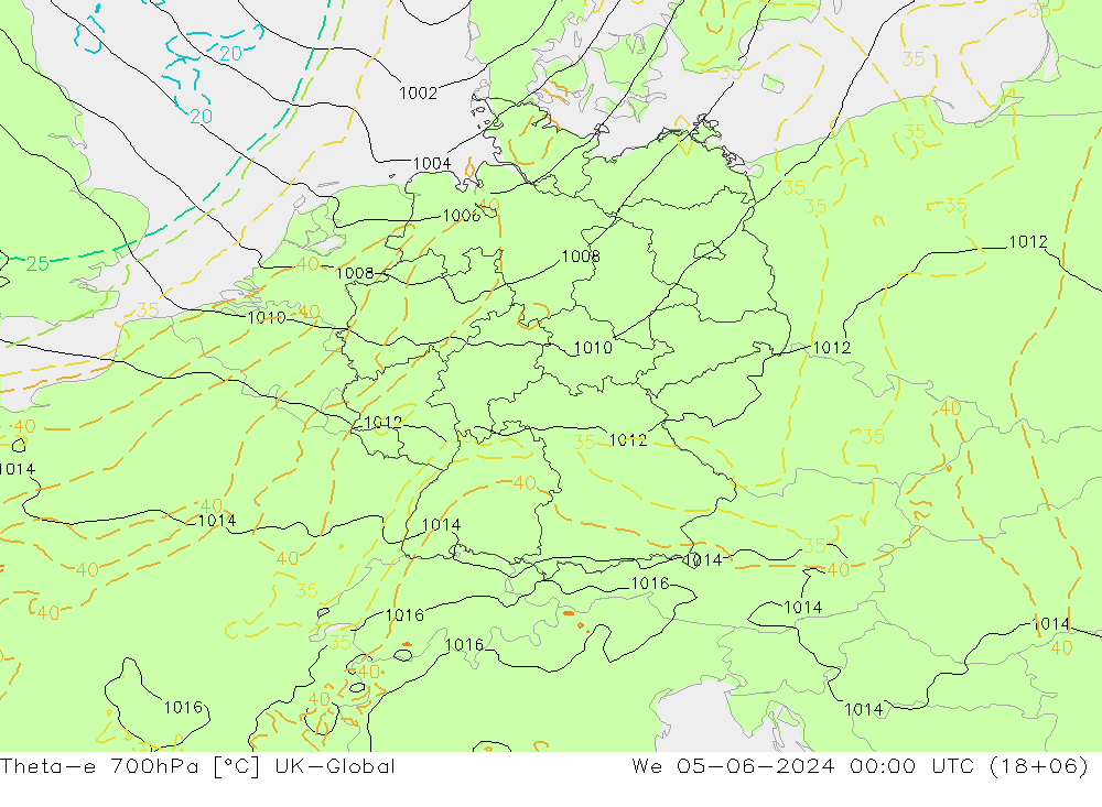 Theta-e 700hPa UK-Global Çar 05.06.2024 00 UTC