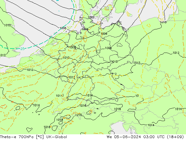 Theta-e 700hPa UK-Global We 05.06.2024 03 UTC