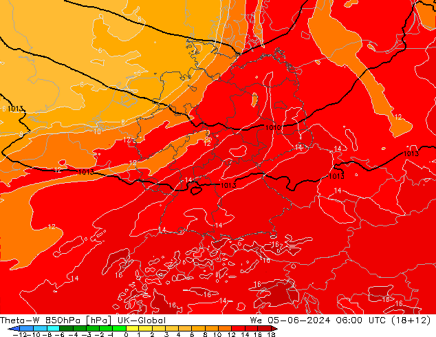 Theta-W 850гПа UK-Global ср 05.06.2024 06 UTC