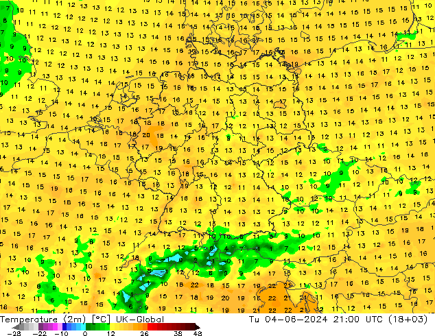 Temperatura (2m) UK-Global Ter 04.06.2024 21 UTC