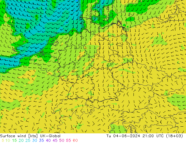ветер 10 m UK-Global вт 04.06.2024 21 UTC
