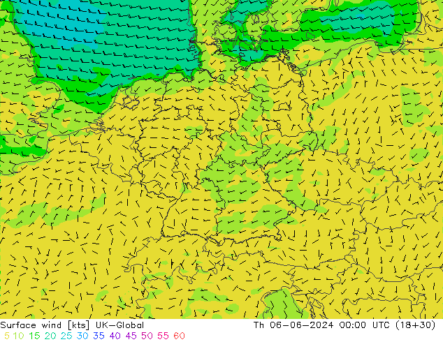 Surface wind UK-Global Th 06.06.2024 00 UTC