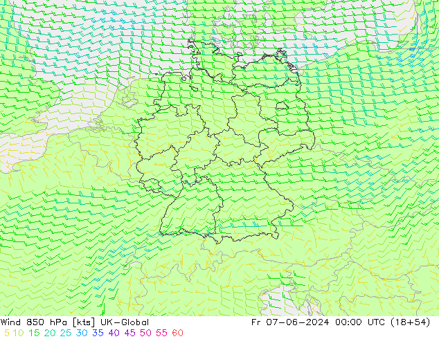 ветер 850 гПа UK-Global пт 07.06.2024 00 UTC