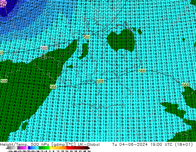 Height/Temp. 500 hPa UK-Global Di 04.06.2024 19 UTC