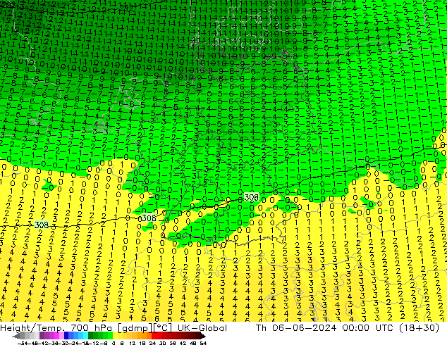 Yükseklik/Sıc. 700 hPa UK-Global Per 06.06.2024 00 UTC