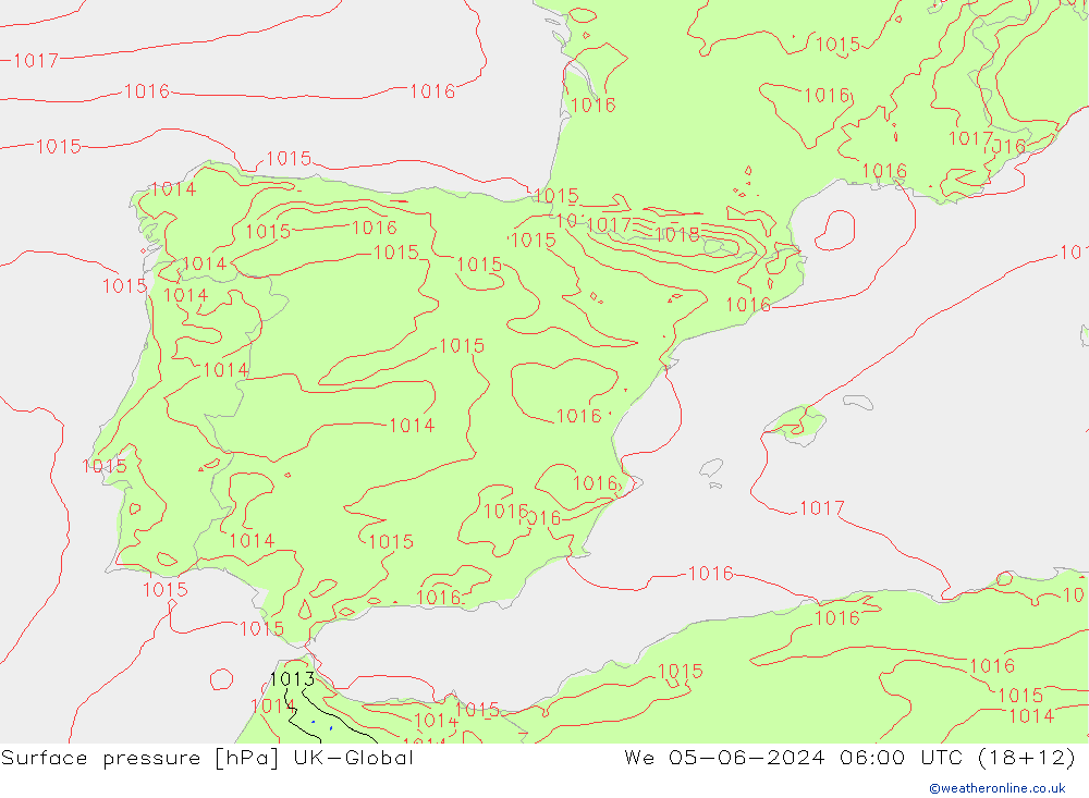 Atmosférický tlak UK-Global St 05.06.2024 06 UTC