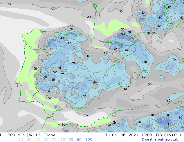 RH 700 hPa UK-Global mar 04.06.2024 19 UTC