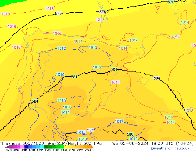 500-1000 hPa Kalınlığı UK-Global Çar 05.06.2024 18 UTC