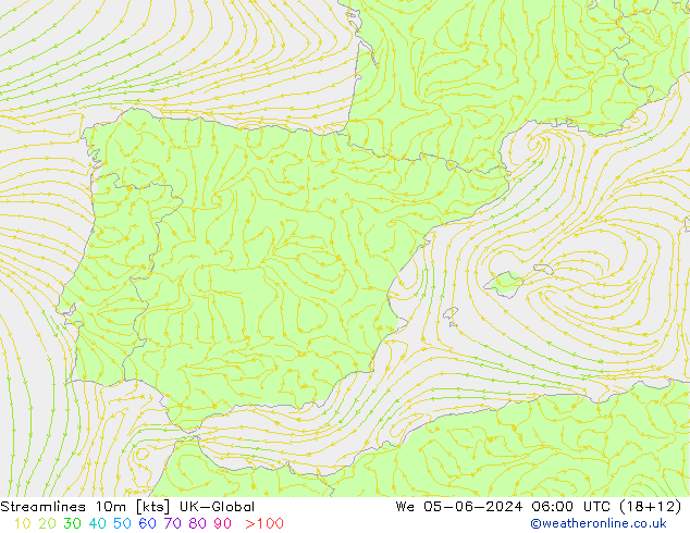 Streamlines 10m UK-Global We 05.06.2024 06 UTC