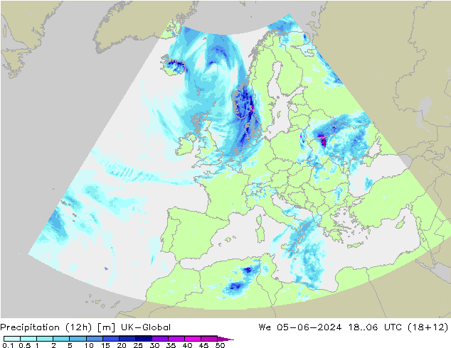 Yağış (12h) UK-Global Çar 05.06.2024 06 UTC