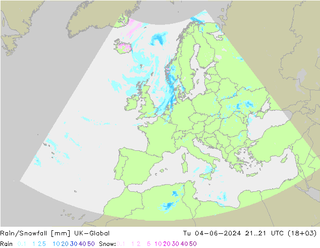 Rain/Snowfall UK-Global 星期二 04.06.2024 21 UTC