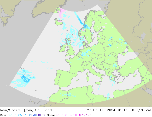 Rain/Snowfall UK-Global Qua 05.06.2024 18 UTC