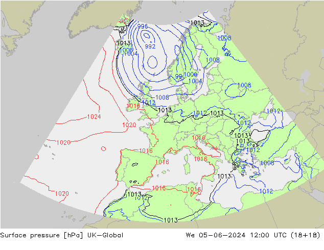 Surface pressure UK-Global We 05.06.2024 12 UTC