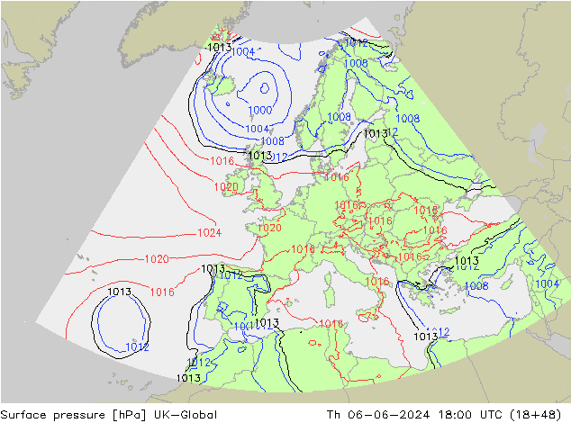 Surface pressure UK-Global Th 06.06.2024 18 UTC