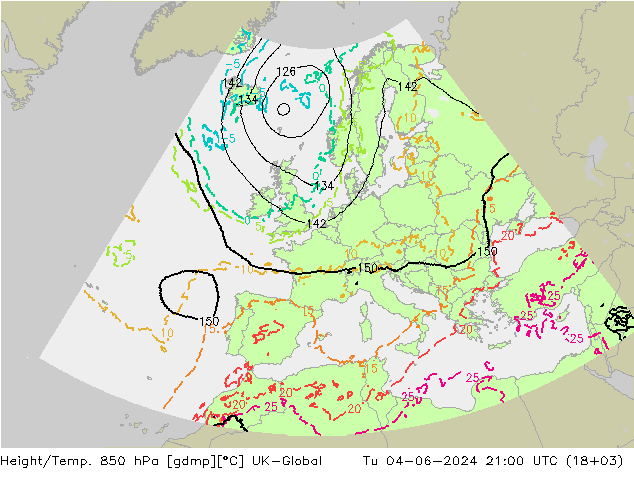 Height/Temp. 850 hPa UK-Global Di 04.06.2024 21 UTC