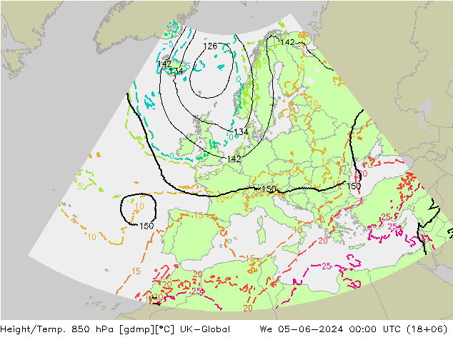 Height/Temp. 850 гПа UK-Global ср 05.06.2024 00 UTC