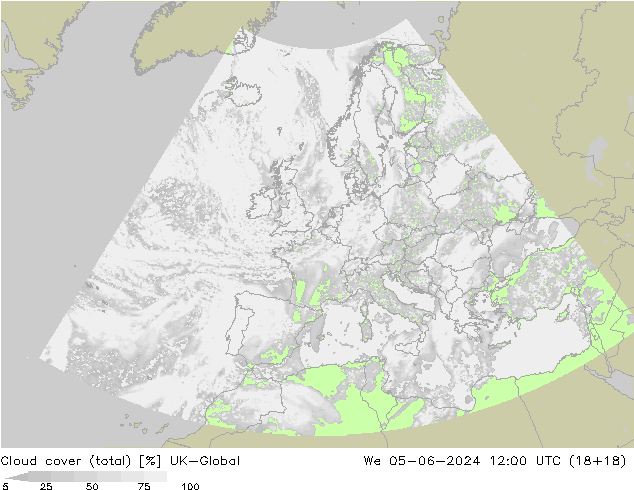 Cloud cover (total) UK-Global St 05.06.2024 12 UTC