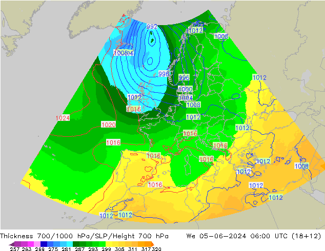 Thck 700-1000 hPa UK-Global  05.06.2024 06 UTC