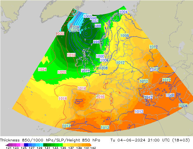 Thck 850-1000 hPa UK-Global  04.06.2024 21 UTC