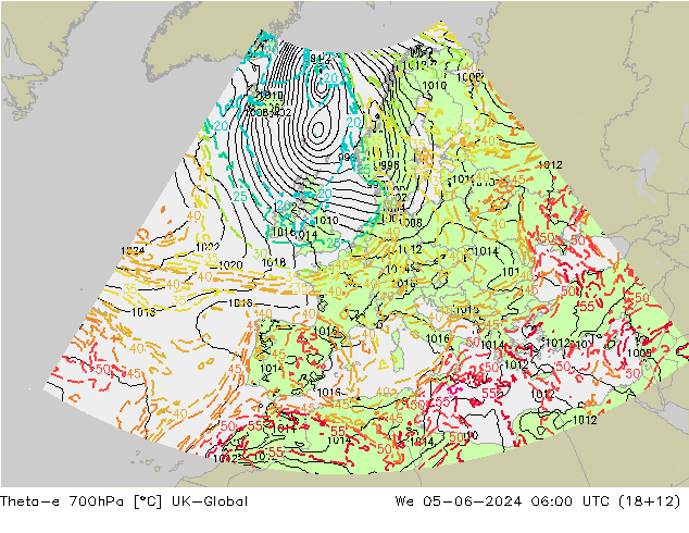 Theta-e 700hPa UK-Global St 05.06.2024 06 UTC