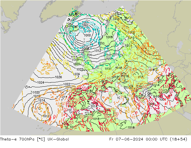 Theta-e 700hPa UK-Global ven 07.06.2024 00 UTC