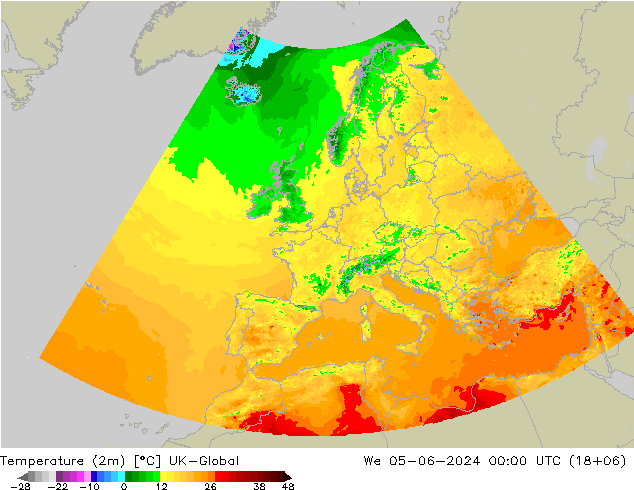 Sıcaklık Haritası (2m) UK-Global Çar 05.06.2024 00 UTC
