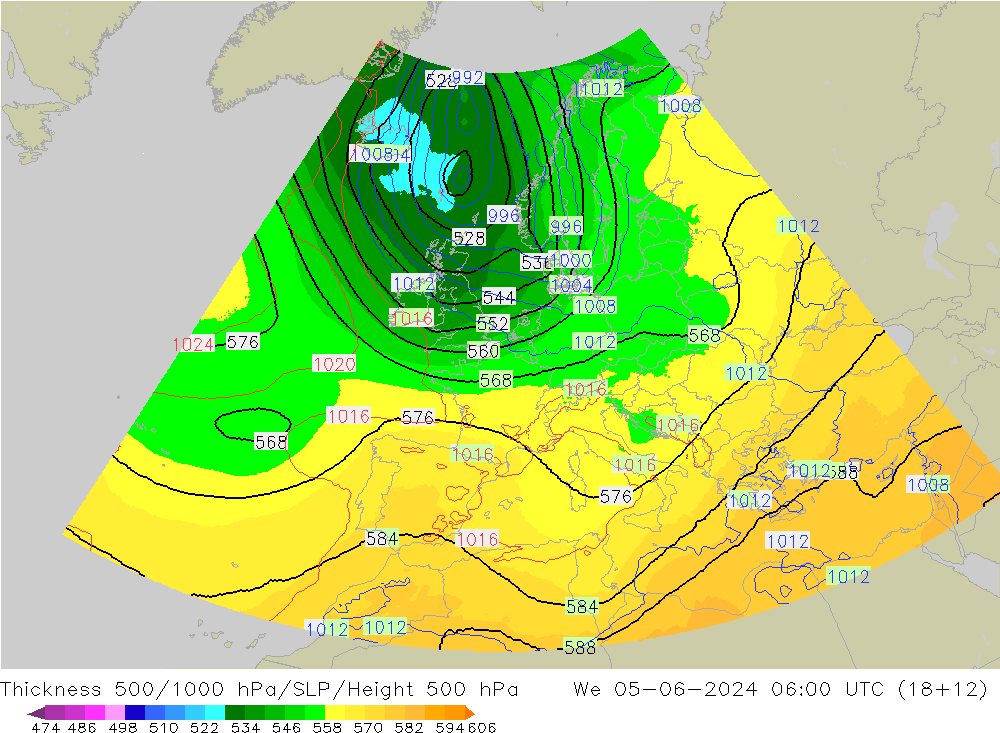 Thck 500-1000hPa UK-Global śro. 05.06.2024 06 UTC
