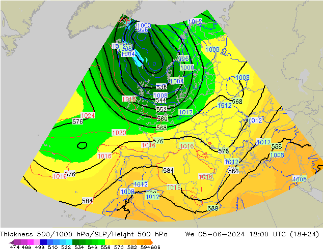 Thck 500-1000hPa UK-Global śro. 05.06.2024 18 UTC
