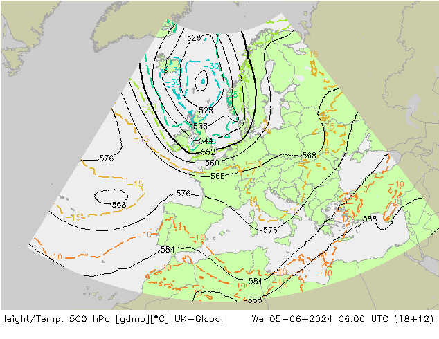 Height/Temp. 500 hPa UK-Global 星期三 05.06.2024 06 UTC