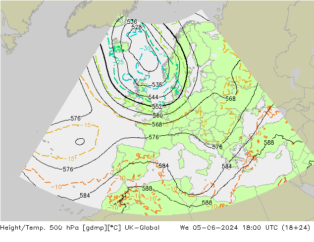 Height/Temp. 500 hPa UK-Global 星期三 05.06.2024 18 UTC