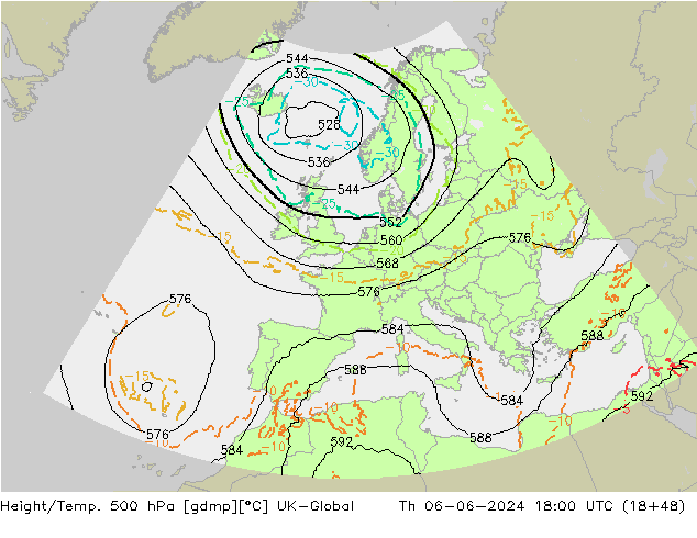 Height/Temp. 500 hPa UK-Global Do 06.06.2024 18 UTC