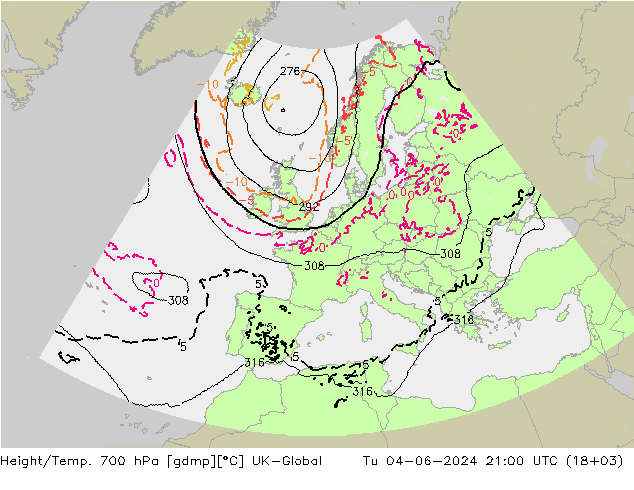 Height/Temp. 700 hPa UK-Global wto. 04.06.2024 21 UTC