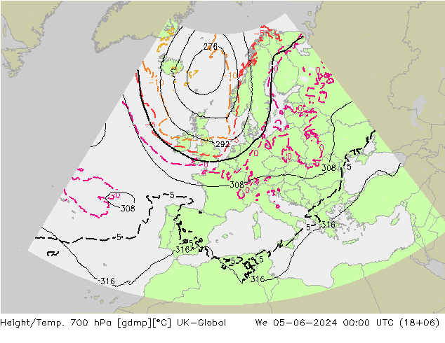 Height/Temp. 700 hPa UK-Global We 05.06.2024 00 UTC