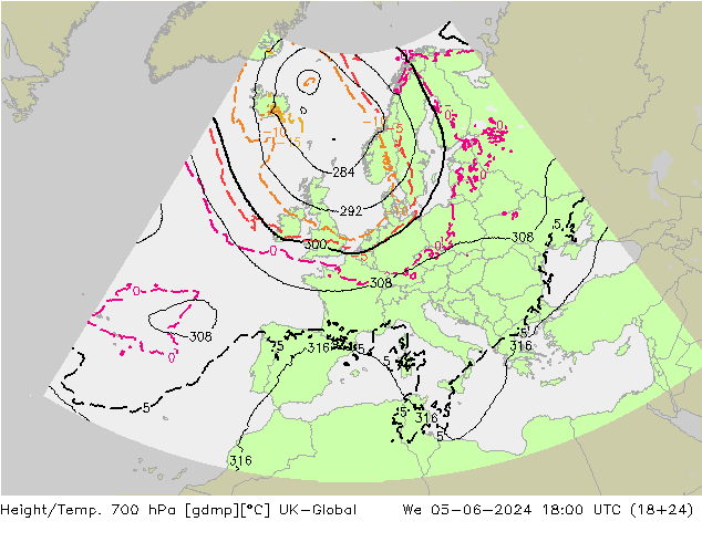 Height/Temp. 700 гПа UK-Global ср 05.06.2024 18 UTC