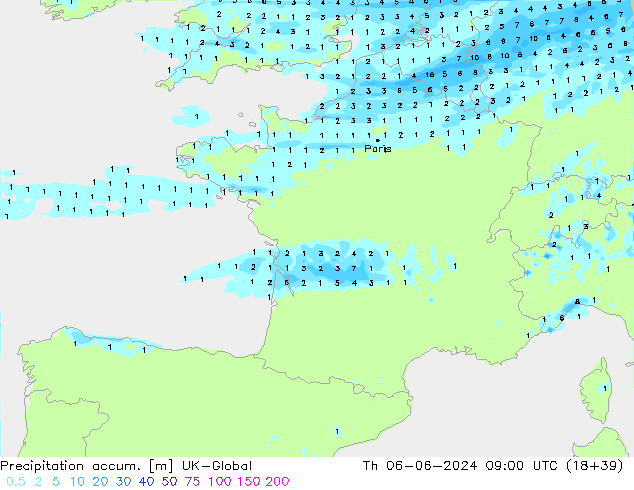 Precipitation accum. UK-Global Th 06.06.2024 09 UTC