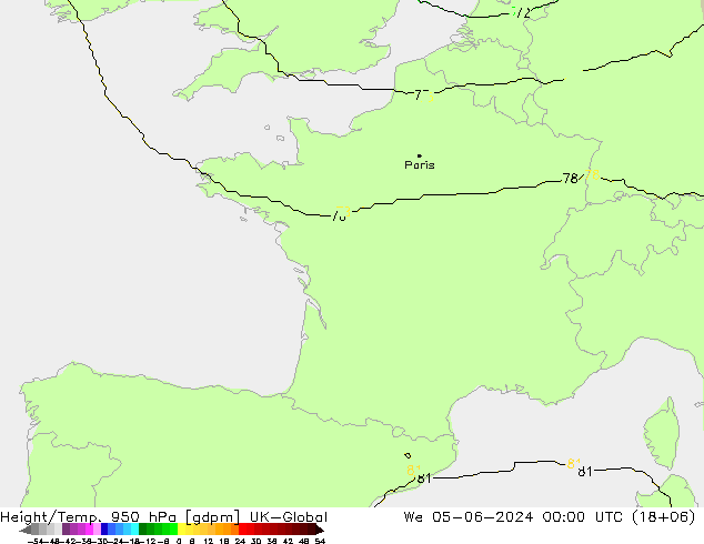 Height/Temp. 950 гПа UK-Global ср 05.06.2024 00 UTC