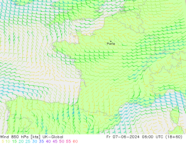 Vento 850 hPa UK-Global ven 07.06.2024 06 UTC