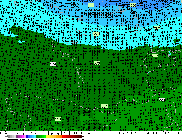 Géop./Temp. 500 hPa UK-Global jeu 06.06.2024 18 UTC